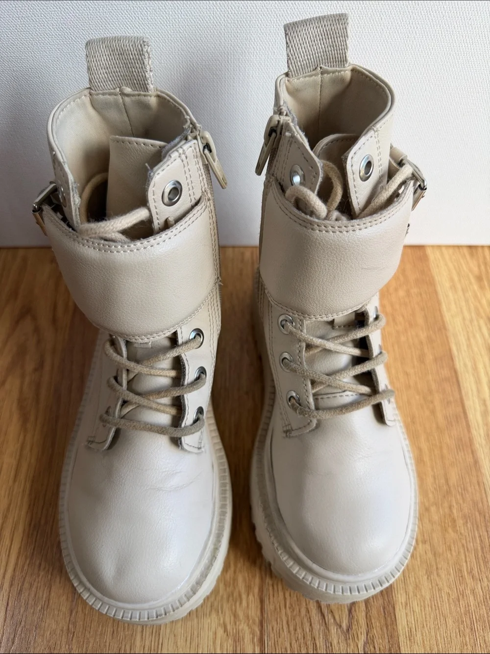 Zara Kids Cream Combat Boots.